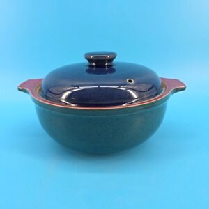 Denby Harlequin Lidded 2 QT‎ Casserole Dish Tureen Teal Navy Burgundy England